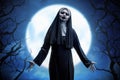 Scary asian evil nun woman expressions on the moonlight Royalty Free Stock Photo