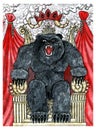Scary bear with crown on throne
