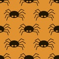 Scary big black spider seamless pattern, poisonous isect