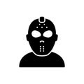 Scary Black Jason Mask for Halloween Party Silhouette Icon. Dark Hockey Helmet for Goalie Safety Glyph Pictogram. Jason