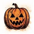 Orange Scary Halloween JackâOâLantern Pumpkin Block Print Illustration