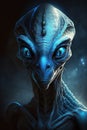 Scary blue alien, portrait of sentient being from deep space, illustration, generative AI