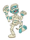Scary Blue Mummy Cartoon Character On White Background