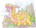 Scary carnivorous dragon went hunting, funny illustration