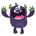 Scary cartoon black monster screaming. Yelling angry monster expression. Vector illustration.