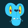 Scary cartoon monster face avatar. Vector blue monster yeti.