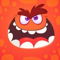 Scary cartoon monster face design. Vector Halloween orange monster illustration isolated.