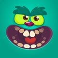 Scary cartoon monster face yelling. Vector blue monster with big mouth