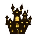 Scary castle with glowing windows isolated on white background. Royalty Free Stock Photo