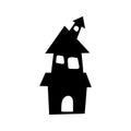 Scary castle silhouette, isolated on white background. Vector illustration, traditional Halloween decorative element Royalty Free Stock Photo