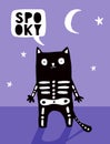 Funny Halloween Vector Illustration with Sceleton Cat.