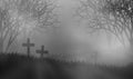 Scary cemetery in creepy forest concept design background