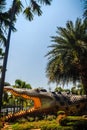 Scary Chalawan crocodile statue at Bueng Si Fai, the public park with lake at Muang district, Pichit province, Thailand. Chalawan