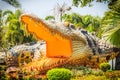 Scary Chalawan crocodile statue at Bueng Si Fai, the public park with lake at Muang district, Pichit province, Thailand. Chalawan