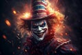 scary circus clown with an evil smile. ai generative