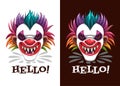 Scary circus print. Creepy clown mask on the black and whitr background. Royalty Free Stock Photo