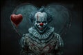 scary clown holding a red heart Royalty Free Stock Photo