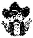 Scary Cowboy Guns Black And White Illustration Design Royalty Free Stock Photo