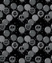 Funny Hand Drawn Halloween Vector Pattern. Scary Dark Grey Balloons with Ghost Faces.