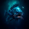 Scary deep-sea fish predator In the depths of the ocean. Royalty Free Stock Photo