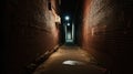 Scary empty dark alley with brick walls. Generative AI Royalty Free Stock Photo