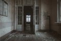 Scary empty dark corridor in an abandoned building. Shabby walls.