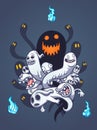 Scary entangled Halloween ghosts with blue flame spirits Royalty Free Stock Photo