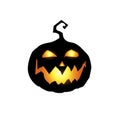 Scary and evil pumpkin jack o lantern with orange glowing face on white background Royalty Free Stock Photo