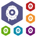 Scary eyeball icons set hexagon Royalty Free Stock Photo