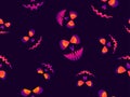 Scary face with glowing eyes seamless pattern. Evil scary eyes carved in a pumpkin. Halloween Jack O Lantern. Design for greeting Royalty Free Stock Photo