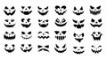 Scary faces. Halloween smiley pumpkin faces, creepy jack lantern with evil ghost expression and angry eyes, horror