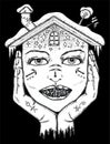 Scary Fantasy Witch face or portrait line art illustration