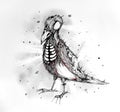 Scary fantasy zombie bird with bloody wound