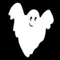 Scary, flying white ghost with smiling face on black background Royalty Free Stock Photo