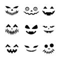 Scary and funny faces for Halloween pumpkin or ghost set. Jack-o-lantern facial expressions. Simple collection horror faces with Royalty Free Stock Photo