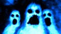 Scary ghost character face. Blue color.