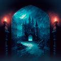 Scary Gothic gates in the style of fantasy