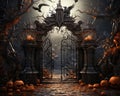 Scary Gothic gates in the style of fantasy are high quality.