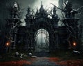 Scary Gothic gates in the style of fantasy are high quality.