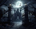 Scary Gothic gates in the style of fantasy are high quality.