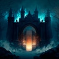 Scary Gothic gates in the style of fantasy