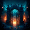 Scary Gothic gates in the style of fantasy