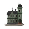 Scary Gothic House, Halloween Haunted Mansion with Cross on Top of Roof Vector Illustration