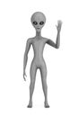 Scary Gray Humanoid Alien Saying Hello and Waving with Hand. 3d Rendering