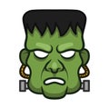 Scary Green Frankenstein Mask. Halloween Icon Illustration