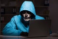 The scary hacker hacking security firewall late in office Royalty Free Stock Photo