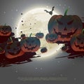 Scary halloween background with flying pumpkins Royalty Free Stock Photo