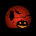 Halloween scene. Illustration of a grunge Halloween frame with pumpkins, bats and owl Royalty Free Stock Photo