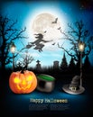 Scary Halloween background with pumpkin and moon. Royalty Free Stock Photo
