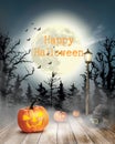 Scary Halloween background with pumpkins and moon. Royalty Free Stock Photo